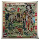 HERMES SCARF LES CHEYENNES KERMIT OLIVER ECRU SILK SQUARE - Hermès