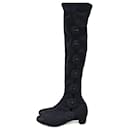 Botas Chanel de tela negra Camelia sobre la rodilla Talla 38,5