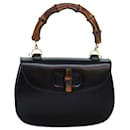 Bolsa de mão em couro preto GUCCI Bamboo 000 1951 0633 Auth ar12165A - Gucci