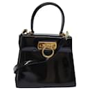 Salvatore Ferragamo Gancini Hand Bag Patent leather 2way Black Gold Auth 85377