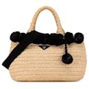 Brown Prada Small Raffia Pompom Satchel