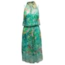 Vestido de seda estampado floral Max Mara em teal e multicolorido, tamanho US 8