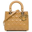 Brown Dior Medium Patent Cannage Lady Dior Satchel