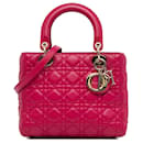 Sac Lady Dior en cuir d'agneau rose Cannage moyen