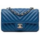 Blaues Chanel Mini Rechteck Klassische Chevron Lammleder Einzelflap Umhängetasche