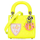 Yellow Dior Mini Patent Cannage Embroidered Patches Lady Dior Satchel