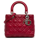 Sac à main Lady Dior Cannage en cuir d'agneau rouge moyen