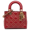 Red Dior Small Lambskin Cannage Studded Supple Lady Dior Satchel