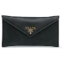 Black Prada Vitello Grain Envelope Wallet