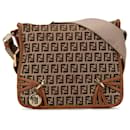 Brown Fendi Zucchino Canvas F Charm Crossbody