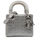 Silberne Dior Mini Beaded Satin Cannage Lady Dior Handtasche