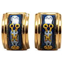 Blue Hermès Cloisonne Enamel Clip On Earrings