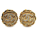 Gold Chanel Gold Plated Rhinestone CC Clip On Earrings