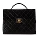 Black Chanel CC Quilted Lambskin Flap Briefcase Business Bag