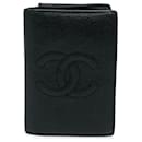 Porte-cartes pliant en caviar noir Chanel CC