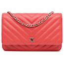 Red Chanel CC Chevron Caviar Wallet On Chain Crossbody Bag