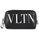 Valentino Garavani VLTN-Print Wash Bag in Black Leather