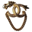 CC G24C GHW Dragon Logo Pearl Brooch Chinese Lunar New Year - Chanel