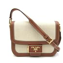 Prada Mistolino Vitello Embleme Flap Shoulder Bag Canvas Shoulder Bag