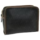 Christian Dior Honeycomb Canvas Clutch Bag Pvc Leather Black Auth Fm3258