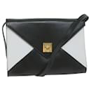 Celine Clutch Bag Leather 2Way White Black Auth 65641 - Céline