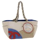 Bolso tote de lona Chanel No5 blanco con cadena CC Auth 49901