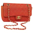 CHANEL Sac à épaule en nylon matelassé orange avec chaîne CC Auth 84479 - Chanel