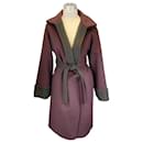 Hermes Wine / Dark Green Belted Cashmere Coat - Hermès