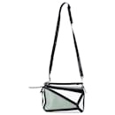 Loewe Medium Puzzle Shoulder Bag in Green and White Calfskin Leather