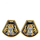 Pendientes de esmalte tigre Hermes dorado negro en excelente estado - Autre Marque