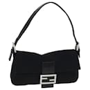 FENDI Mamma Baguette Shoulder Bag Nylon Black Silver Auth ki4707 - Fendi