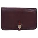 HERMES Dogon GM Wallet Leather Red Silver Auth 85847 - Hermès