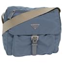 PRADA Shoulder Bag Nylon Light Blue Silver Auth 85482 - Prada