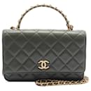 Brown Chanel Quilted Lambskin Pick Me Up Wallet On Chain Satchel