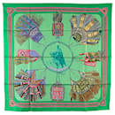 Green Hermès Cuirs Du Desert Silk Scarf Scarves