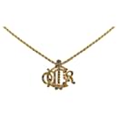 Gold Dior Gold Plated Logo Pendant Necklace