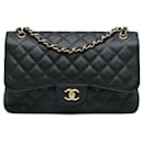 Borsa a spalla Chanel Jumbo Classic Caviar Double Flap Nera