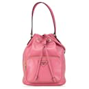 Sac seau à cordon en cuir souple rose Prada Mini