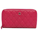 Pink Chanel CC Caviar Zip Around Wallet