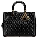 Black Dior Large Patent Cannage Lady Dior Satchel