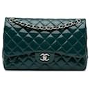 Blue Chanel Jumbo Classic Patent Double Flap Shoulder Bag