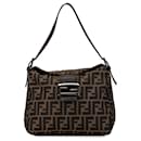 Braune Fendi Zucca Canvas Double Flap Mamma Schultertasche