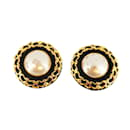 Chanel Gold Plated Leather Clip Earrings