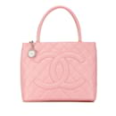 Bolsa tote de couro caviar rosa Chanel