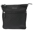 Gucci GG Nylon Black Grey Unisex Leather Shoulder Bag