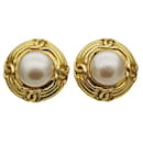 Chanel Gold Faux Pearl Clip Earrings