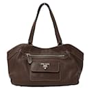 Sac fourre-tout en cuir marron pour femme Prada