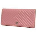 Portefeuille long en cuir d'agneau rose Chanel