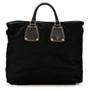 Sac fourre-tout en nylon et cuir noir et marron Prada