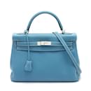 Sac à main Hermes Kelly 32 en cuir Togo bleu - Hermès